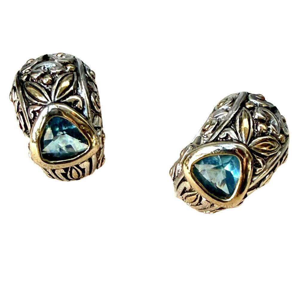 Michael Morrison MX Blue Glass Mixed Metal Earrings 90s Vintage